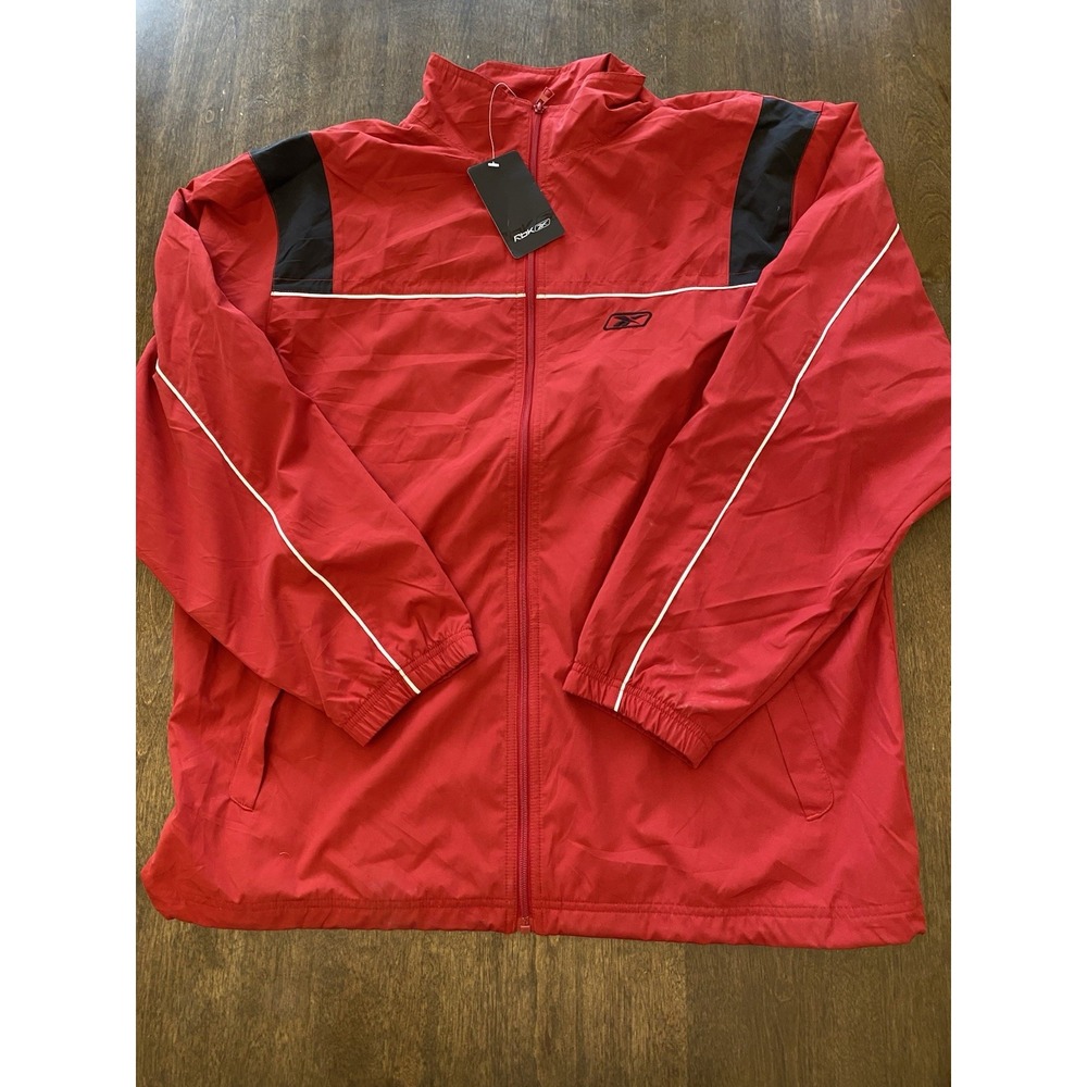 Reebok Jacket Mens Large Red Windbreaker Full Zip Mock Neck Sportswear